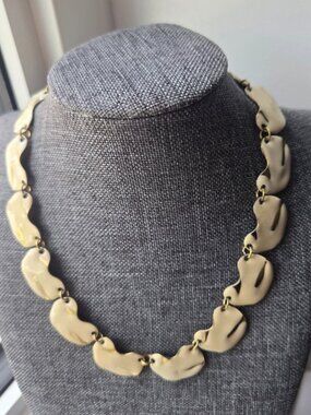 1950's Gold Cream Enamel Statement Necklace